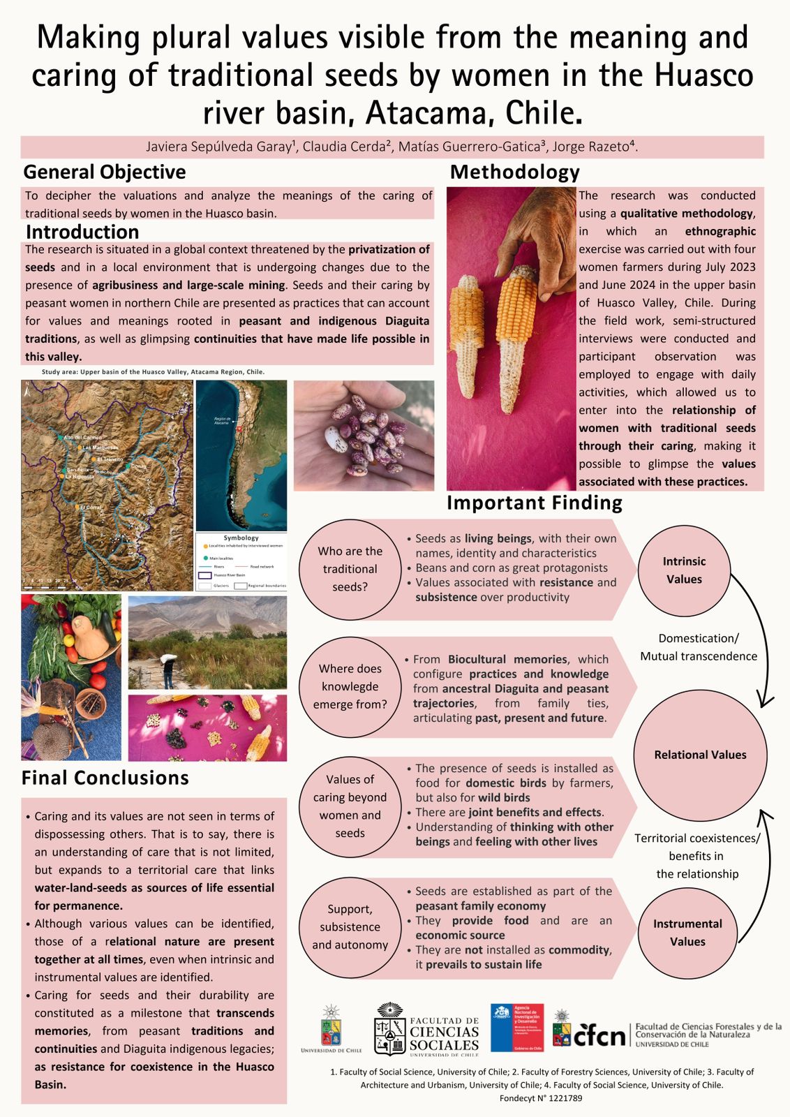 Making plural values visible from the meaning and caring of traditional seeds by women in the Huasco river basin, Atacama, Chile. (Sepúlveda et al. 2024. Póster presentado enPECS-3 Montreal, Canadá